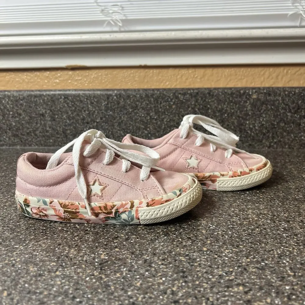Converse One Star Pink Floral Sole Canvas Sneaker Girls Infant Sz 9 Lace Up Low